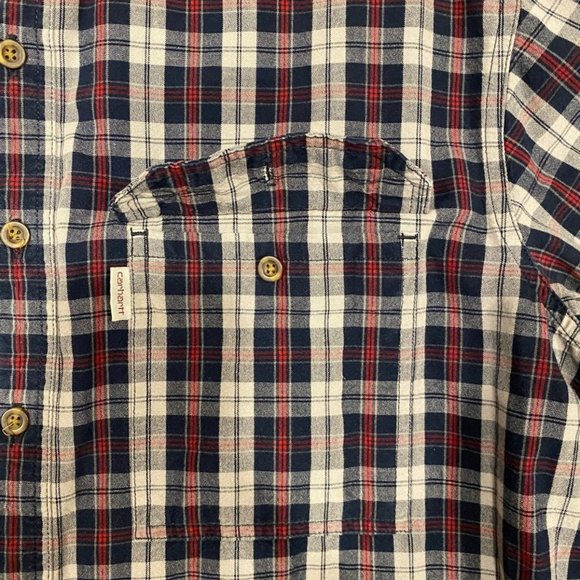 Carhartt Blue White Red Plaid Cotton Relaxed Fit Button Down Shirt Men's XL Tall - Picture 7 of 11
